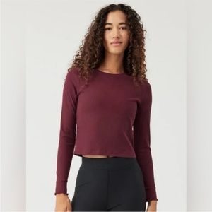 Outdoor Voices NWT Rib Longsleeve Shiraz Red Ribbed Cropped Tee Size XXXL